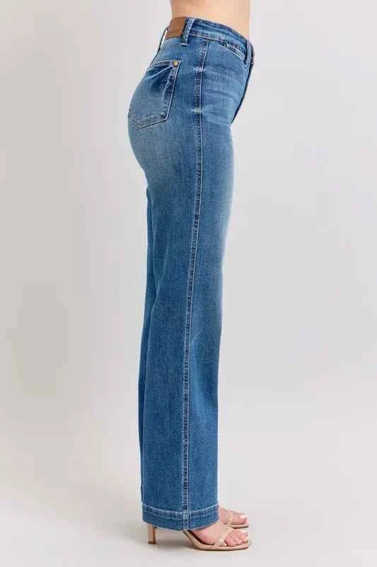 Plus Size High Waist Jeans - Judy Blue Full Size Contrast Thread Straight Women's Jeans