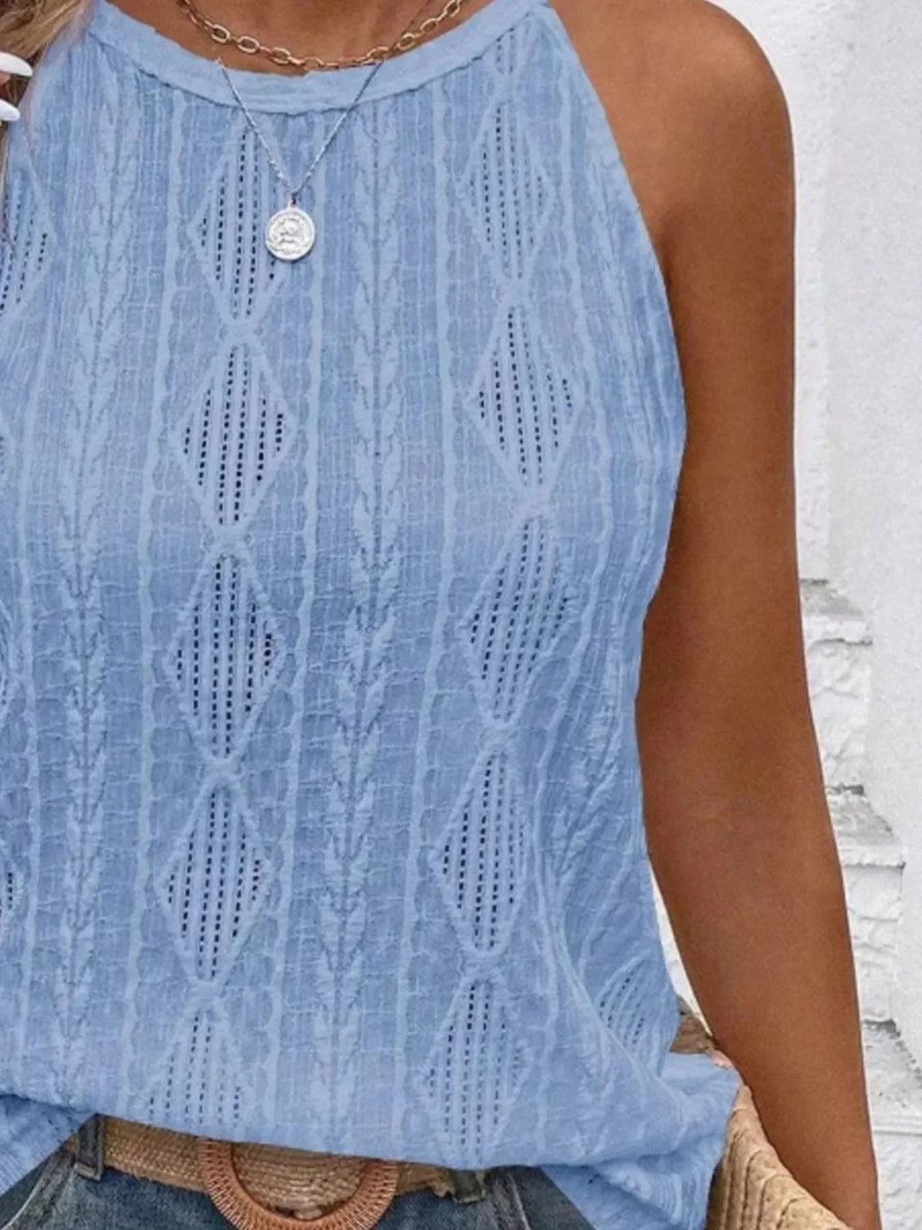 Round Neck Eyelet Textured Tank Top