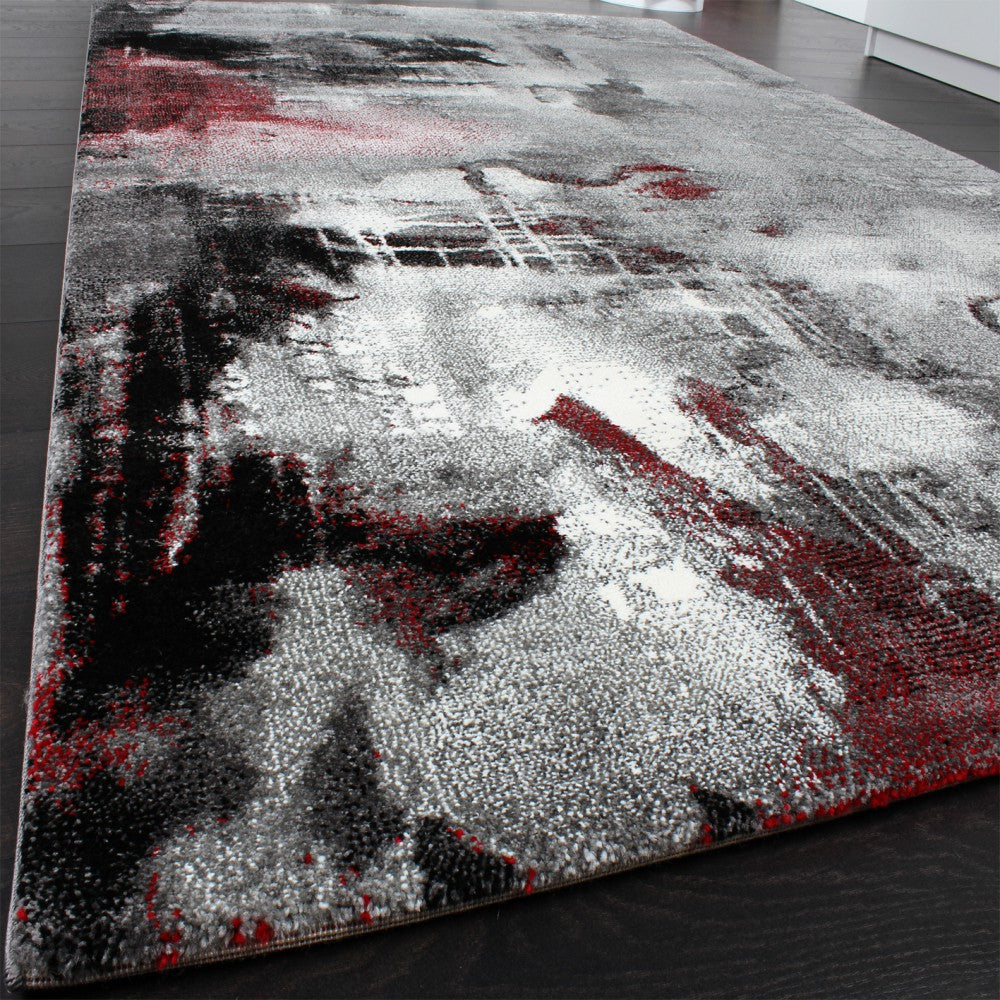 Designer Rug Canvas Artful Design - Mottled Grey Red Cream