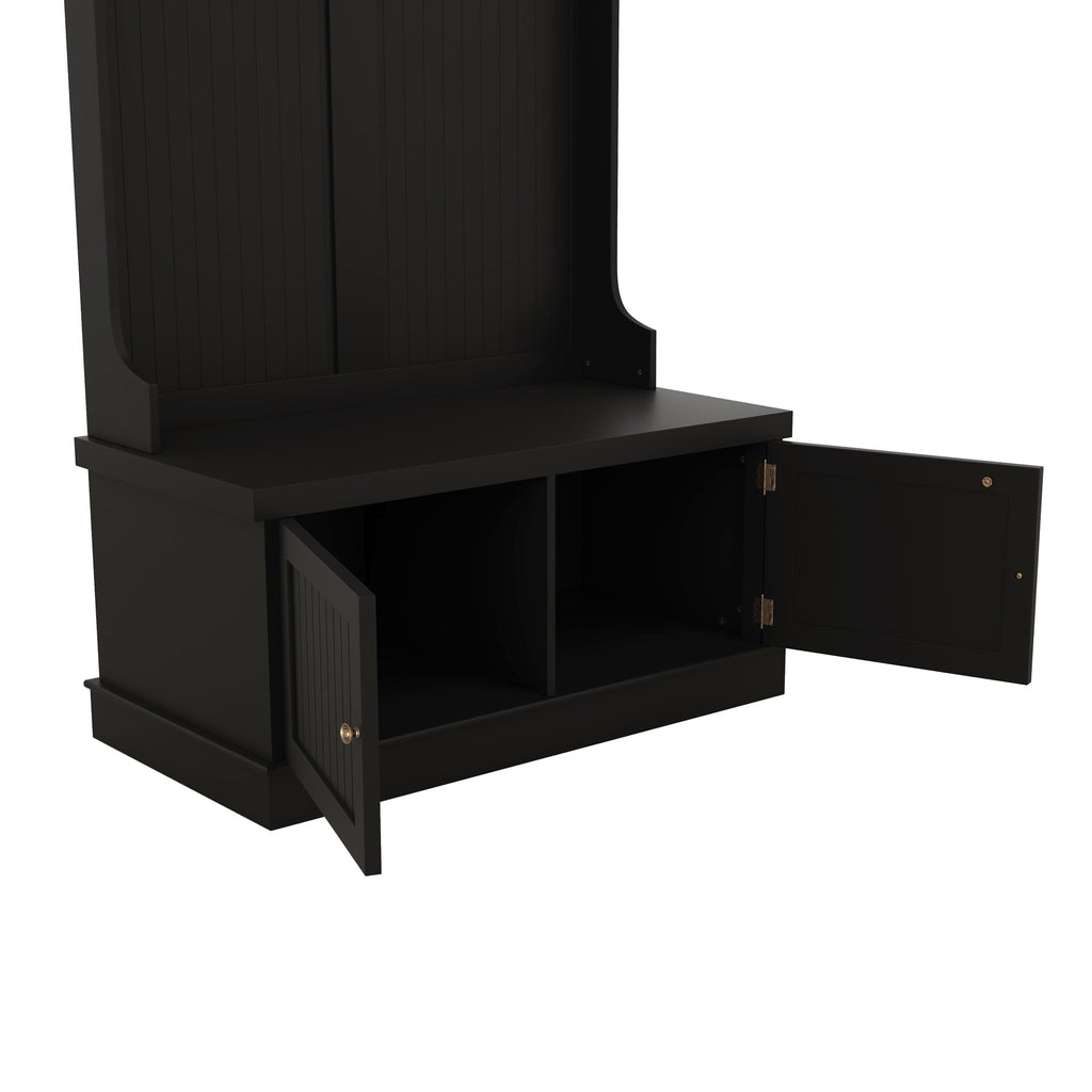 Hall Tree with Storage Shoe Bench for Entryway and Hallway 4-in-1 Design Coat Racks with 4 Hooks for Living Room Black