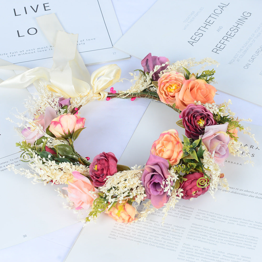 Hawaiian wreath hair band bride wedding headdress Bridesmaid photo simulation flower hay hair band