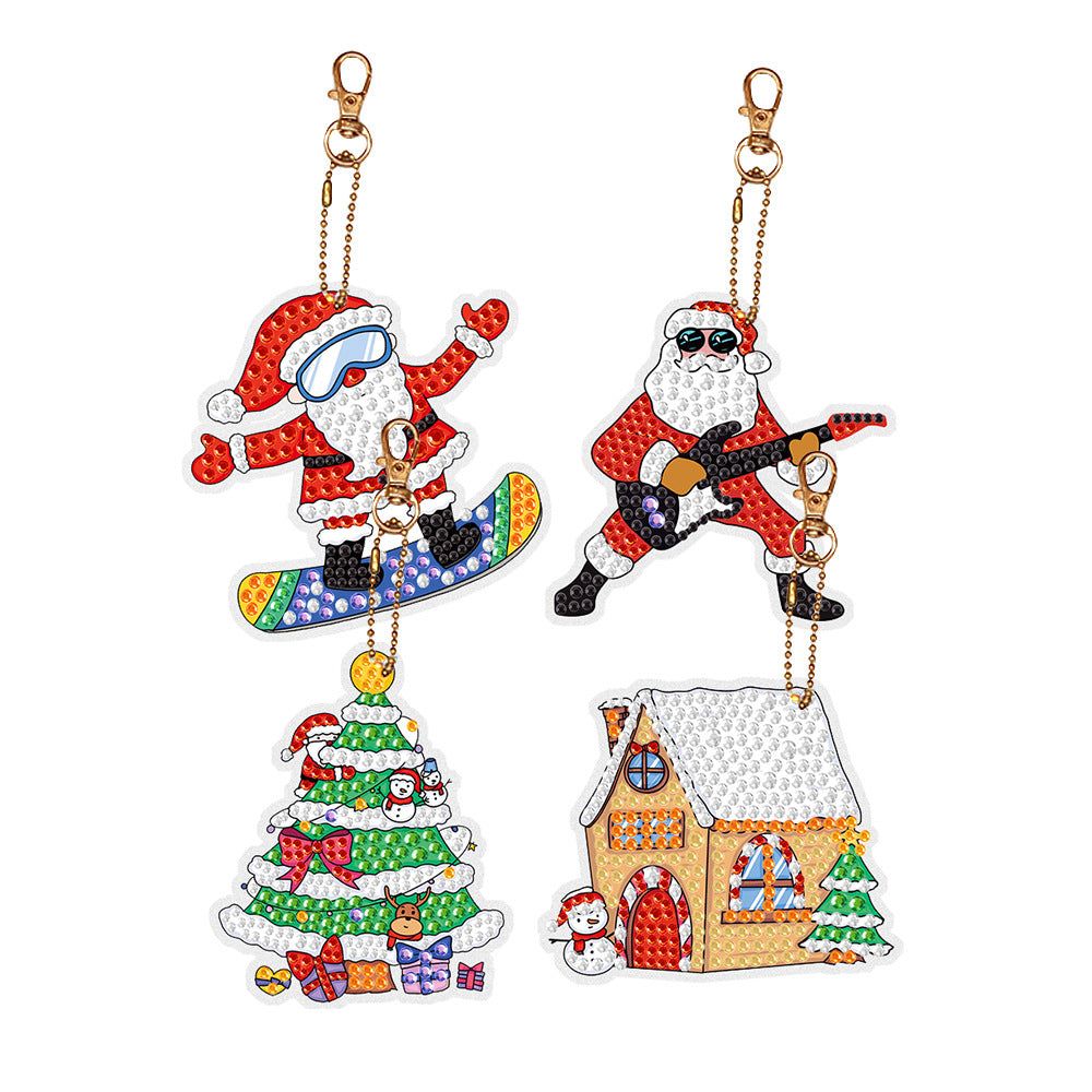 Christmas Diamond Painting Keychain 5D DIY Hanging Diamond Art Kits Diamond Ornaments for Kids Christmas Crafts Family Decor