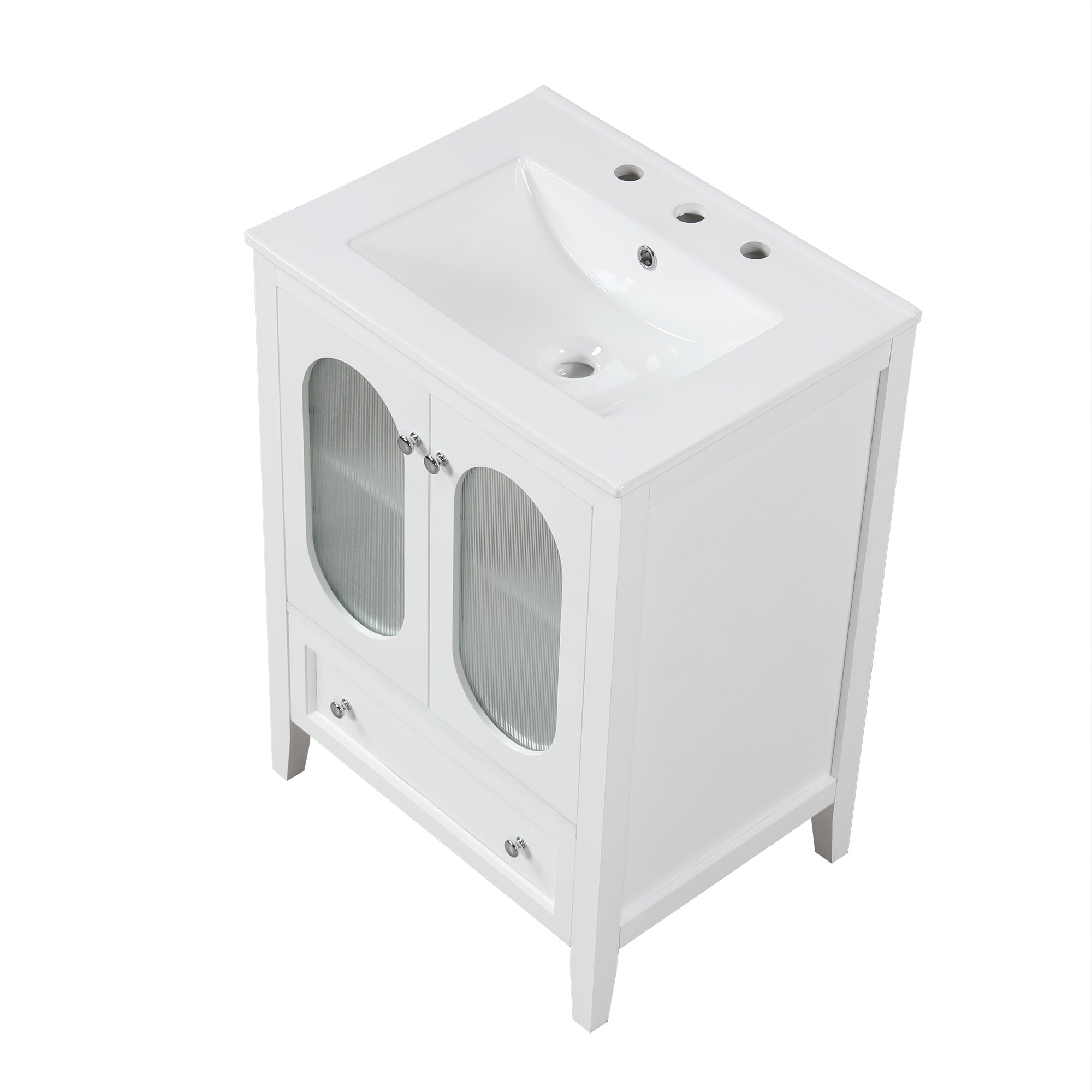24" Bathroom Vanity with Sink, Bathroom Vanity Cabinet with One Drawer and Doors, Adjustable Shelf, Solid Wood and MDF, White