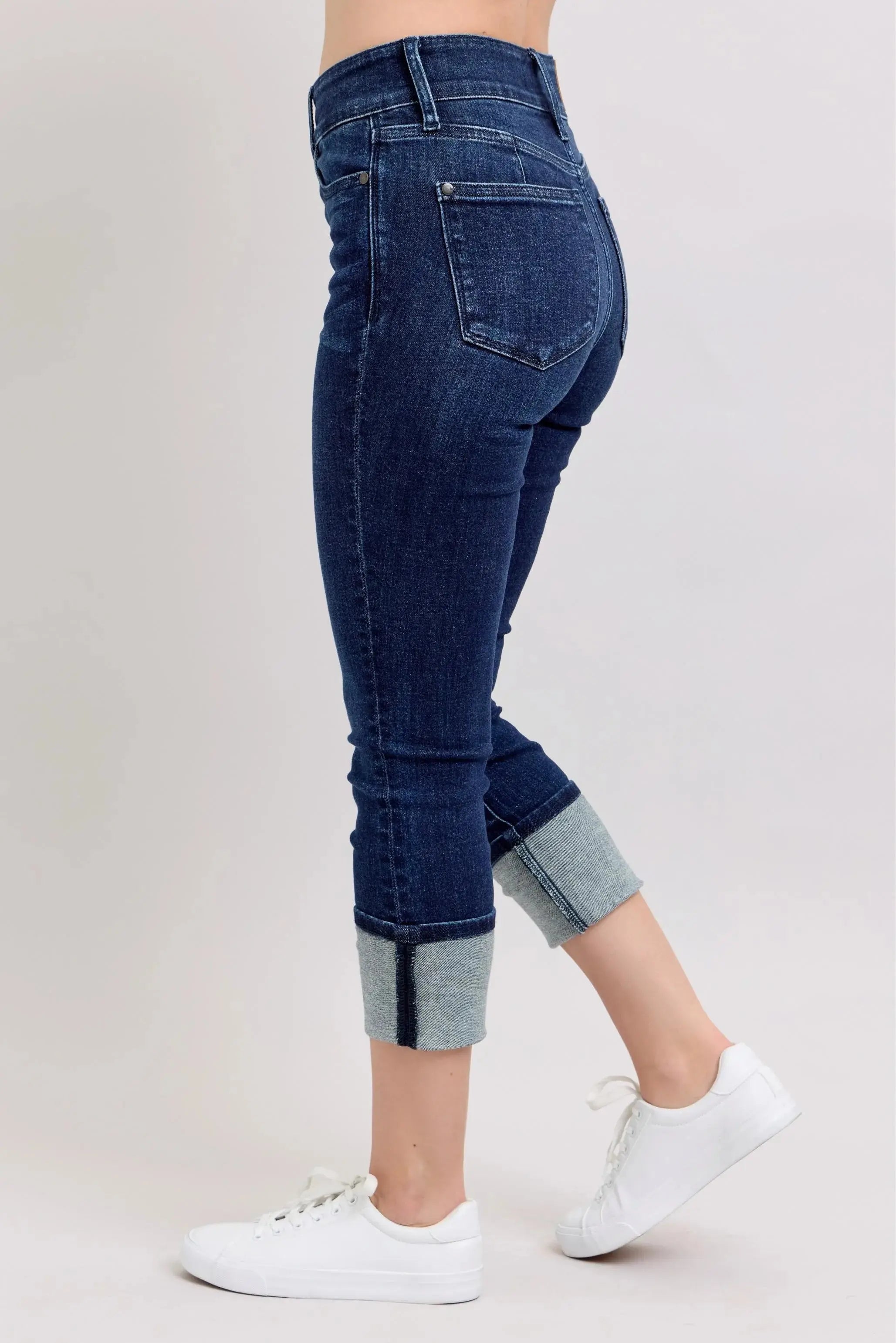 High-Waist Double Waist Band Skinny Leg Judy Blue Jeans