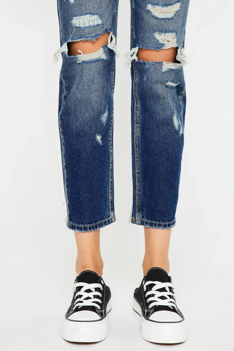 High Rise Distressed Kancan Mom Jeans