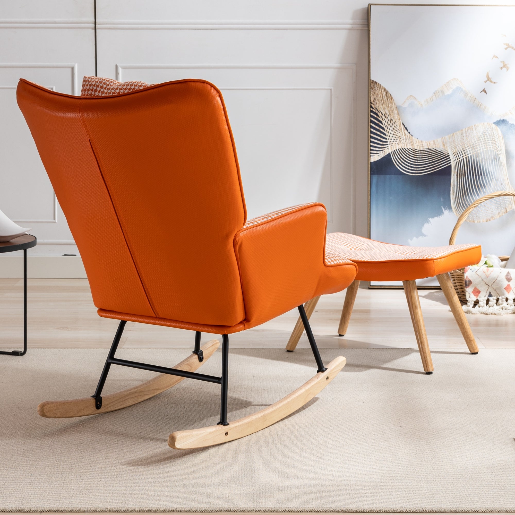 35.5 inch Rocking Chair Soft Houndstooth Fabric Leather Fabric Rocking Chair  (orange)
