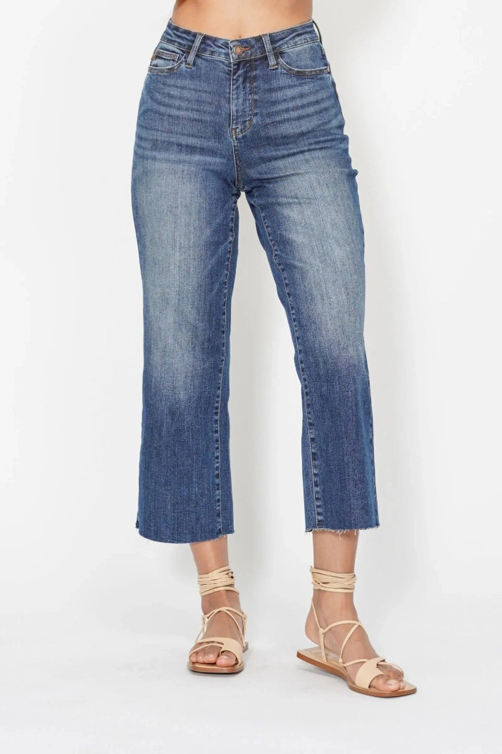 Judy Blue Jeans - High Waist Back Pocket Embroidery Crop Wide Jeans