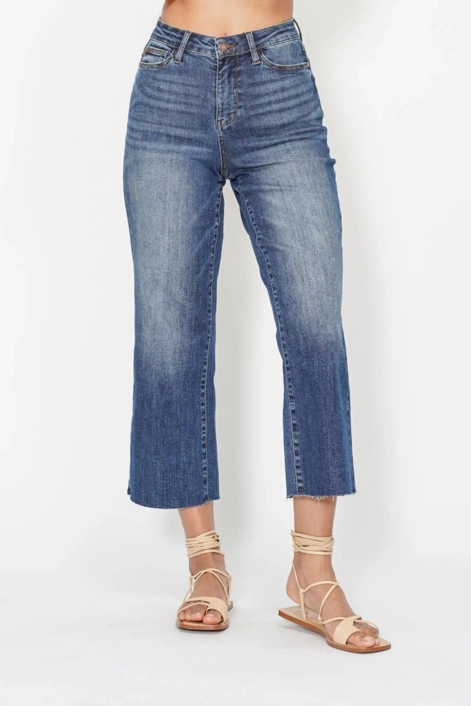 Judy Blue Jeans - High Waist Back Pocket Embroidery Crop Wide Jeans