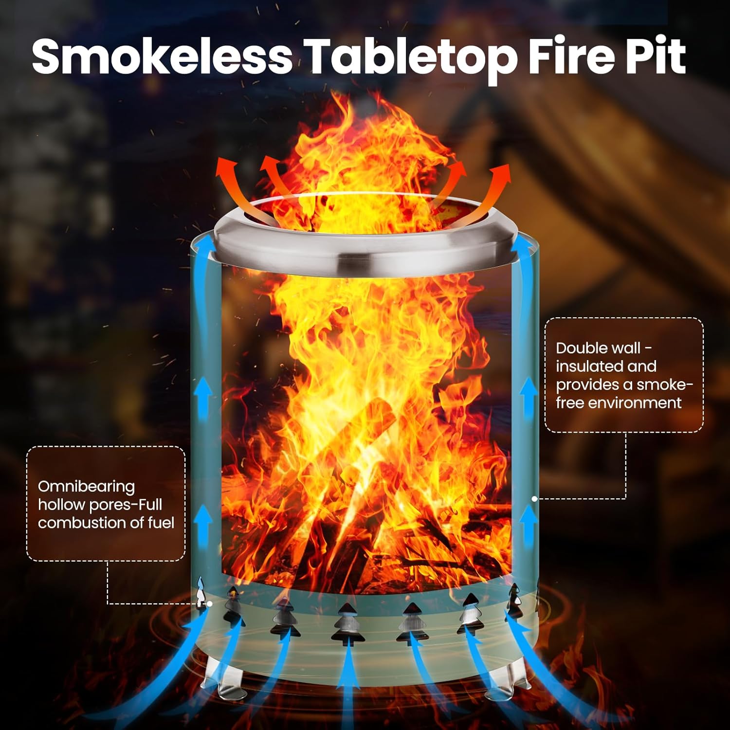 6.7" Portable Smokeless Tabletop Fire Pit, Low Smoke Burning Tabletop Fire Pit Fuel