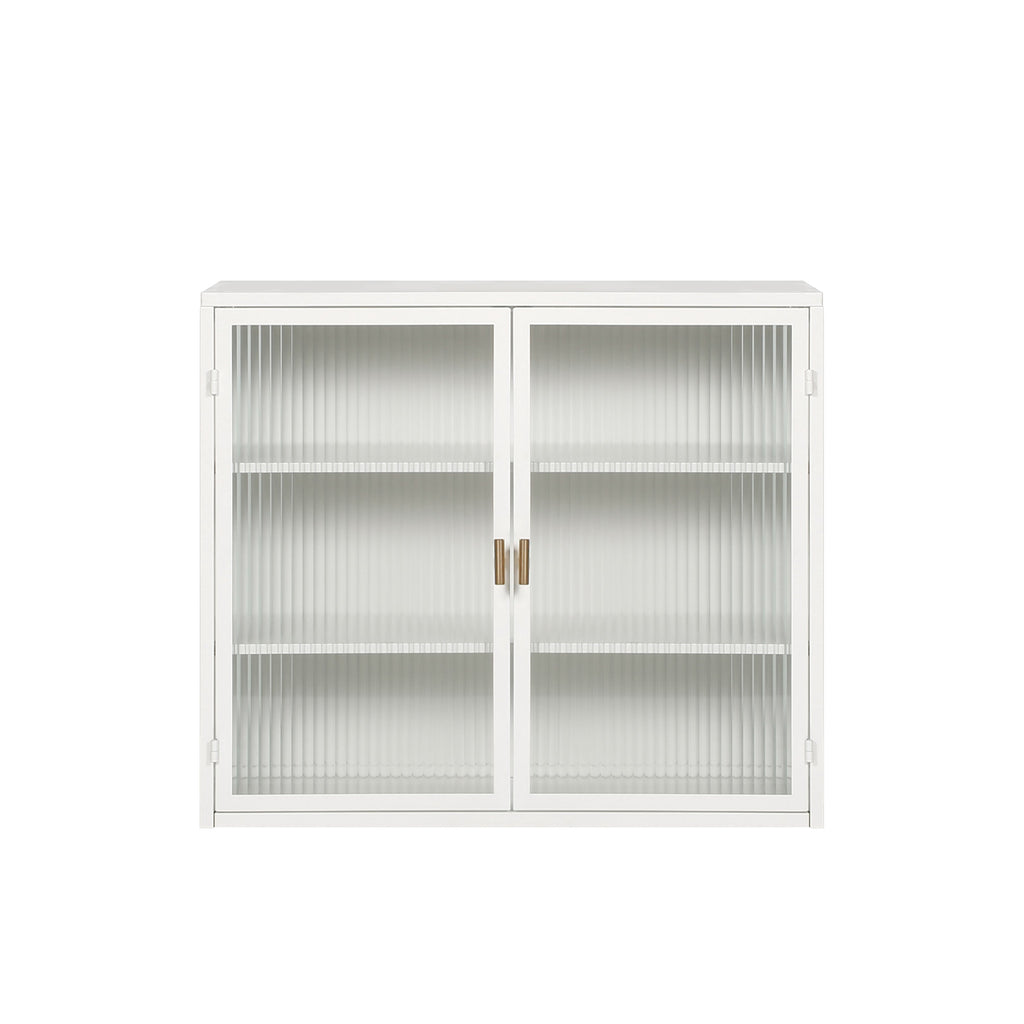 27.56"Glass Doors Modern Two-door Wall Cabinet with Featuring Three-tier White