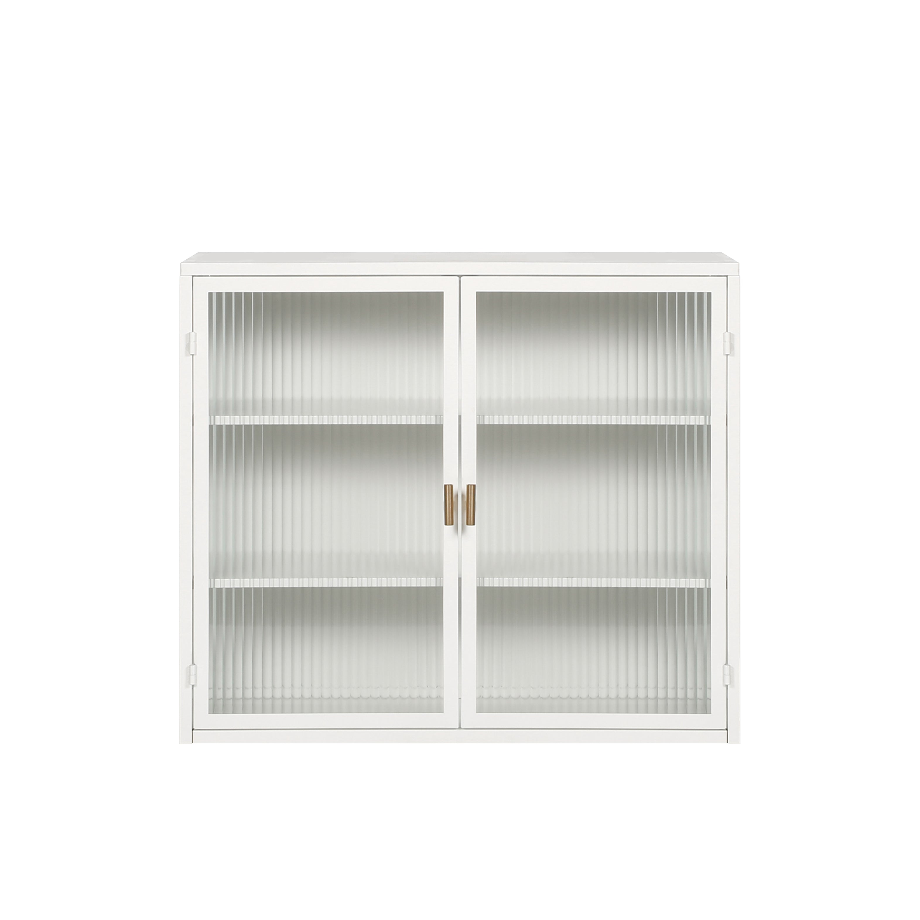 27.56"Glass Doors Modern Two-door Wall Cabinet with Featuring Three-tier White