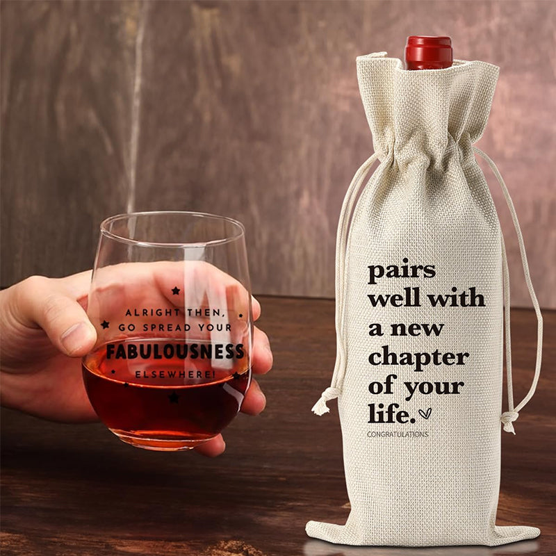Red Wine Bag for Retirement Celebration: Party Wine Packaging Bag, Imitation Linen Drawstring Pouch, Gift Bag