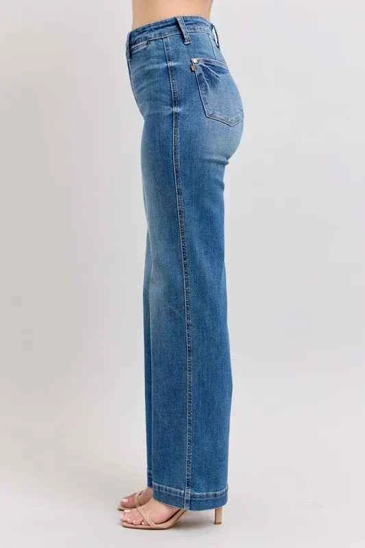 Plus Size High Waist Jeans - Judy Blue Full Size Contrast Thread Straight Women's Jeans