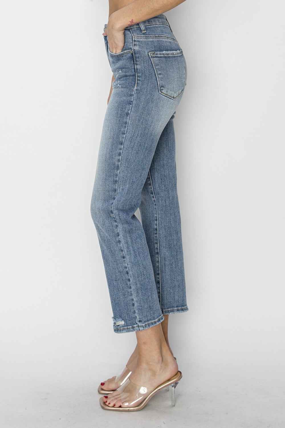 RISEN High Waist Distressed Cropped Jeans  Women's Jeans - Full Size
