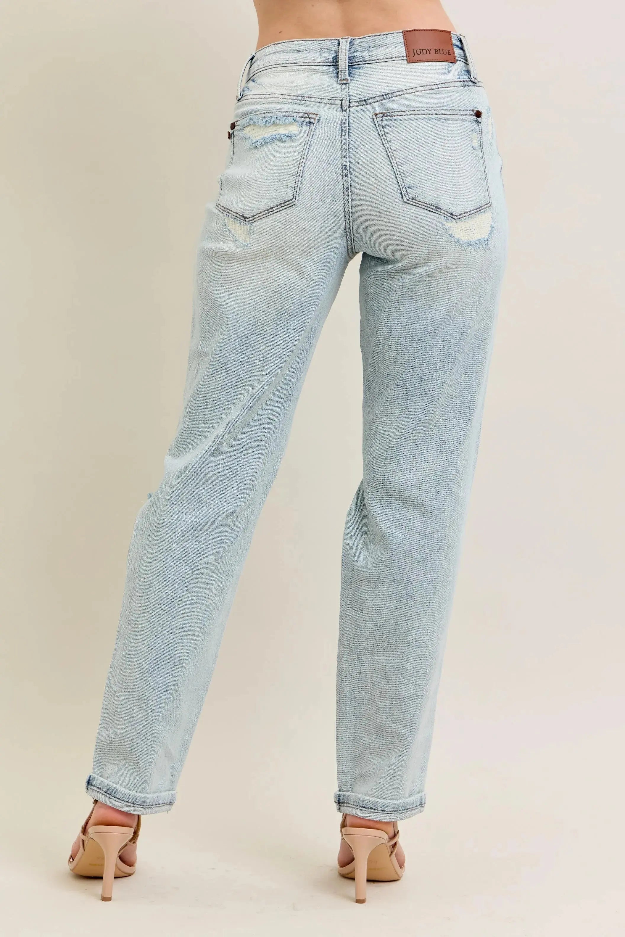 Judy Blue Jeans - Plus Size Mr Repair Stitch Detail Destroy Single Cuff Boyfriend Fit