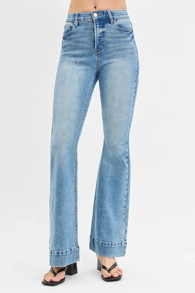 Full Size/Plus Size Tummy Control Elastic Band High Rise Flare RISEN Jeans