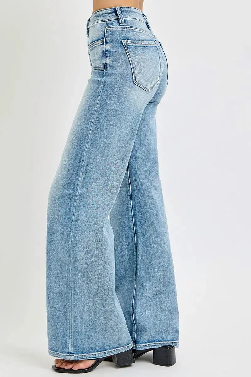 Full Size Mid Rise Wide RISEN Jeans with Front Patch Pocket
