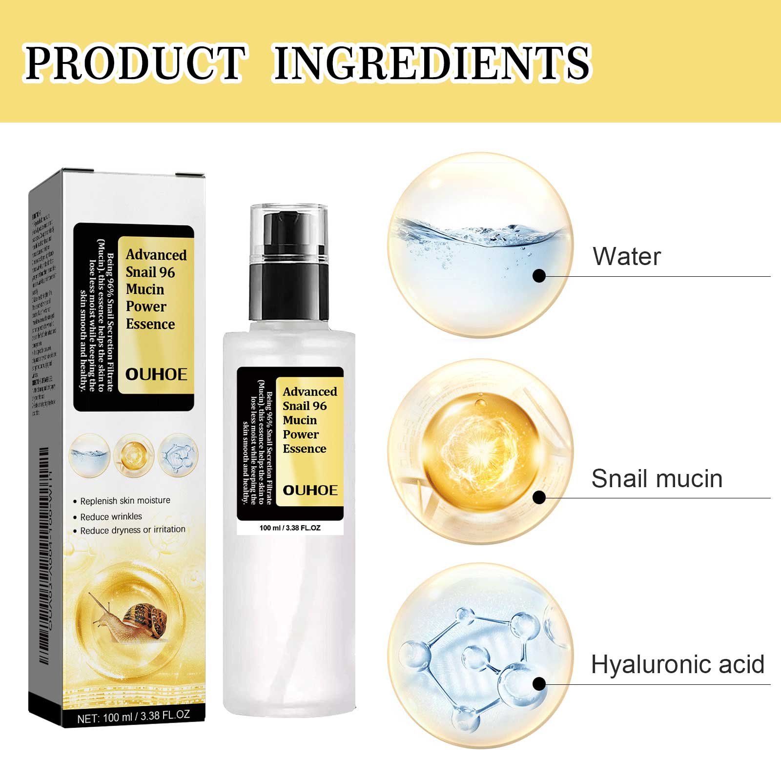 Snail 96 Collagen Power Essence, Repair Skin Barrier Moisturizing And Fading Dark Spots Snail Essence