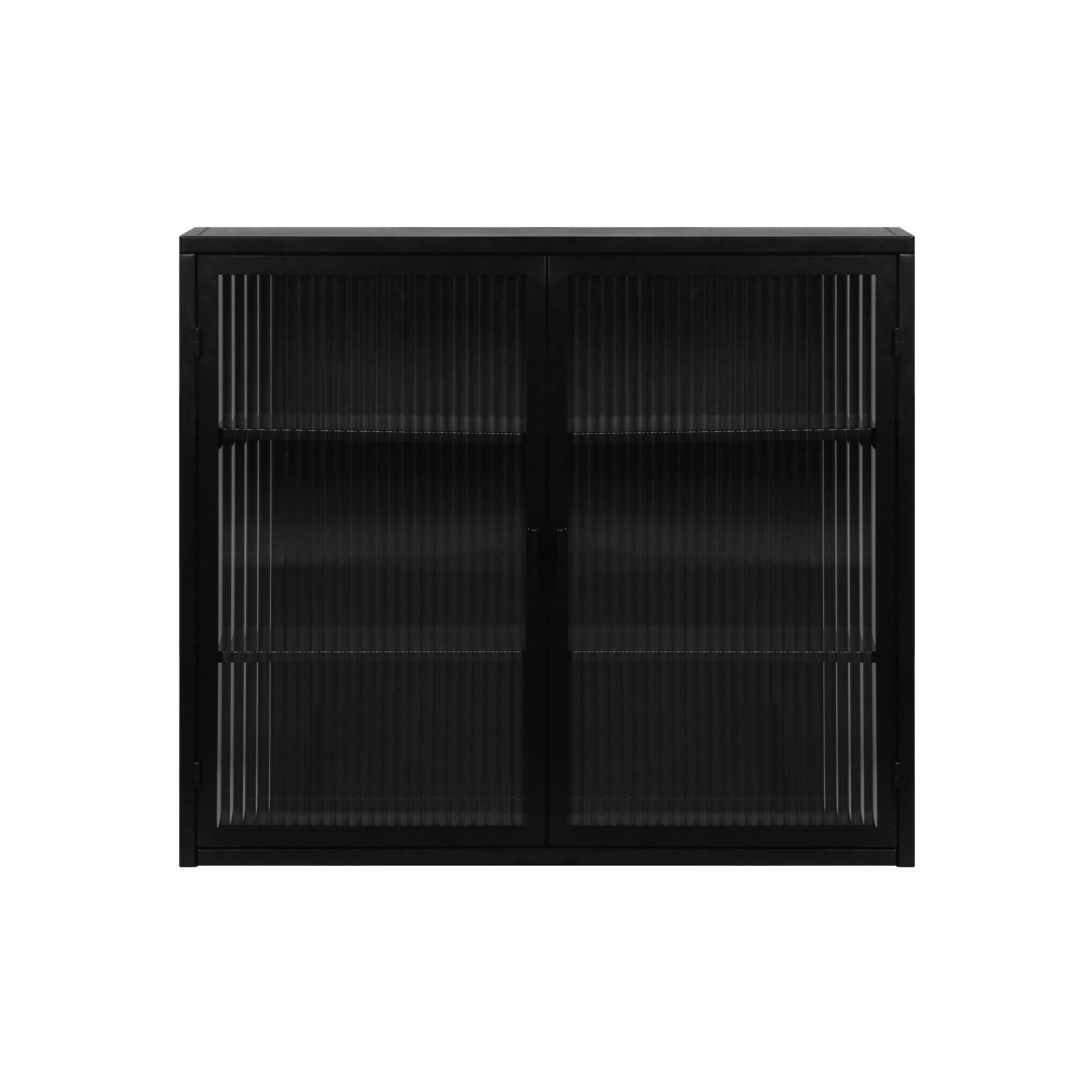 27.56"Glass Doors Modern Two-door Wall Cabinet with Featuring Three-tier Black