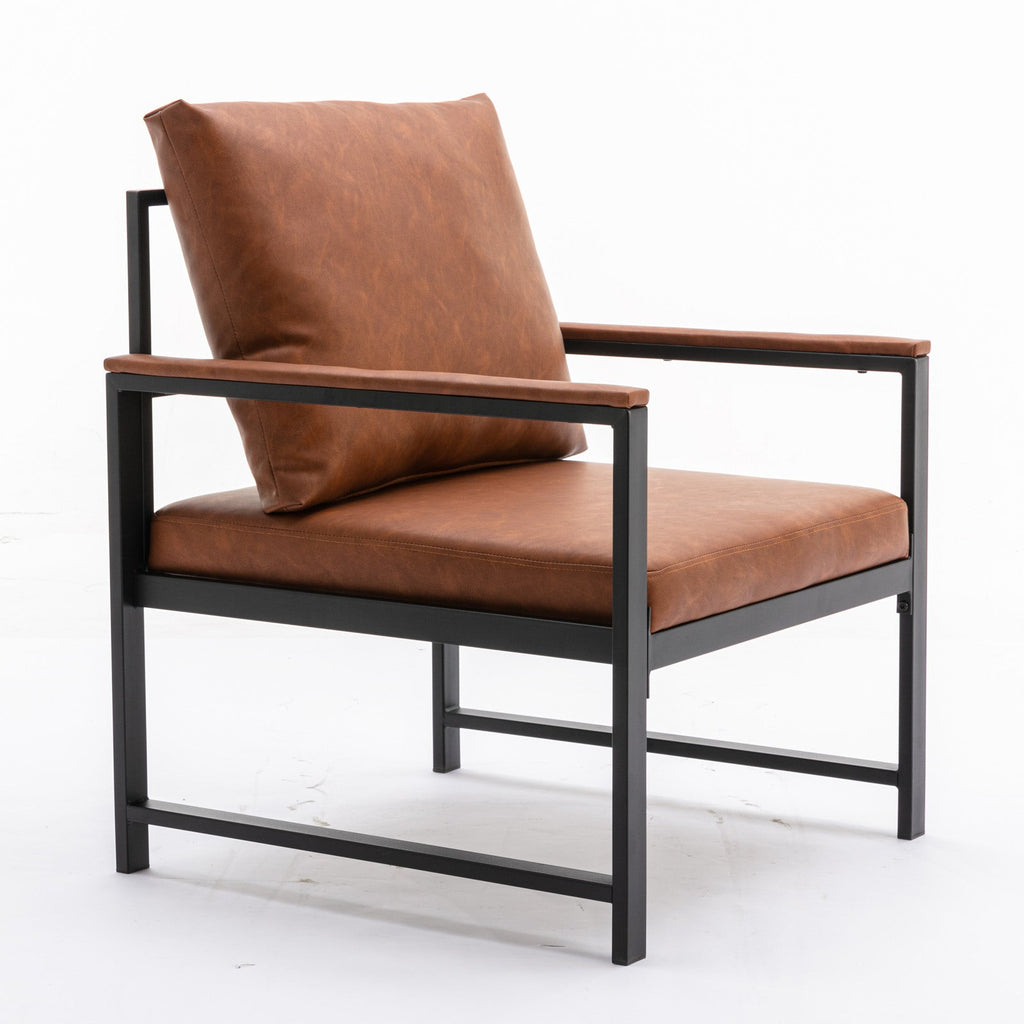 A&A Furniture,Modern Faux Leather Accent Chair with Black Powder Coated Metal Frame Orange