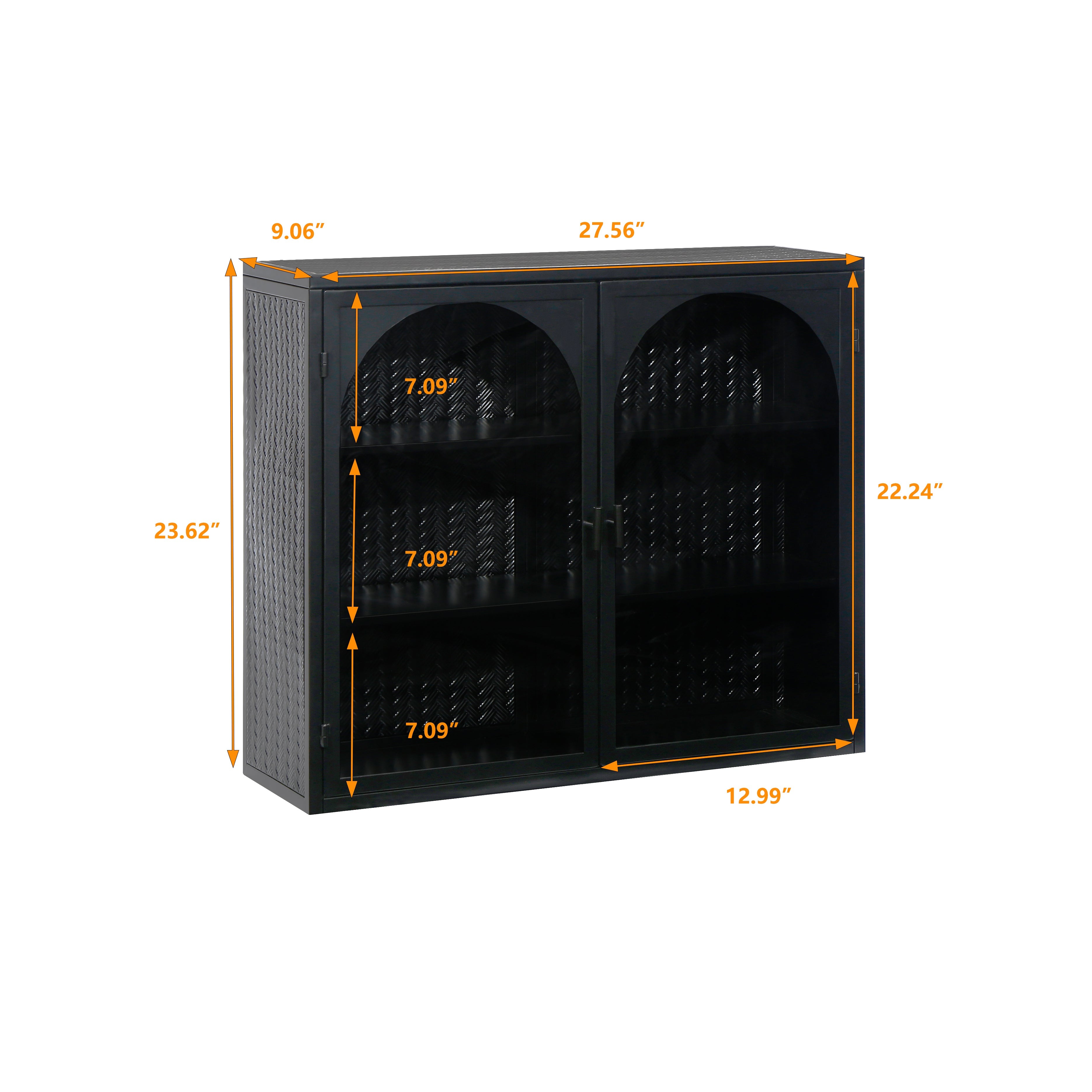 27.56"Glass Doors Modern Two-door Wall Cabinet with Featuring Three-tier Storage Black