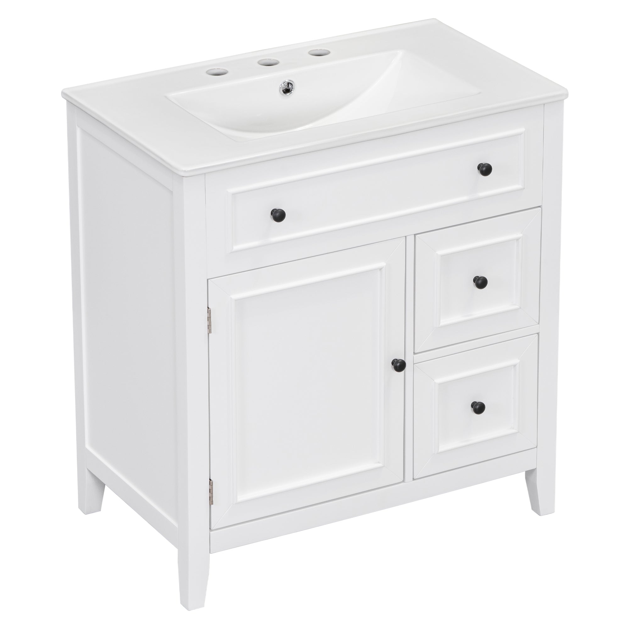 30" Bathroom Vanity with Sink Top, Bathroom Vanity Cabinet with Door and Two Drawers, Solid Wood Frame, One Package, White