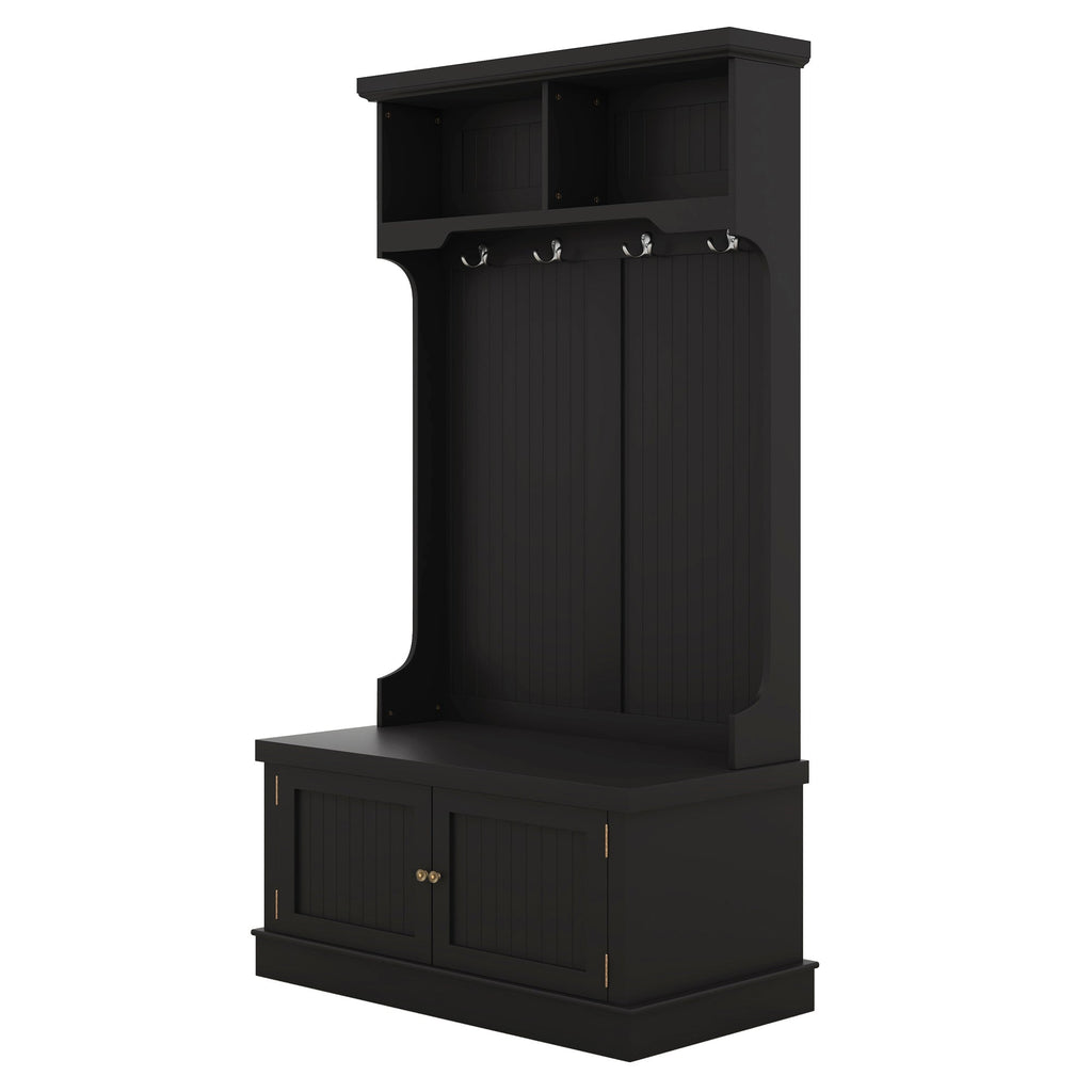 Hall Tree with Storage Shoe Bench for Entryway and Hallway 4-in-1 Design Coat Racks with 4 Hooks for Living Room Black