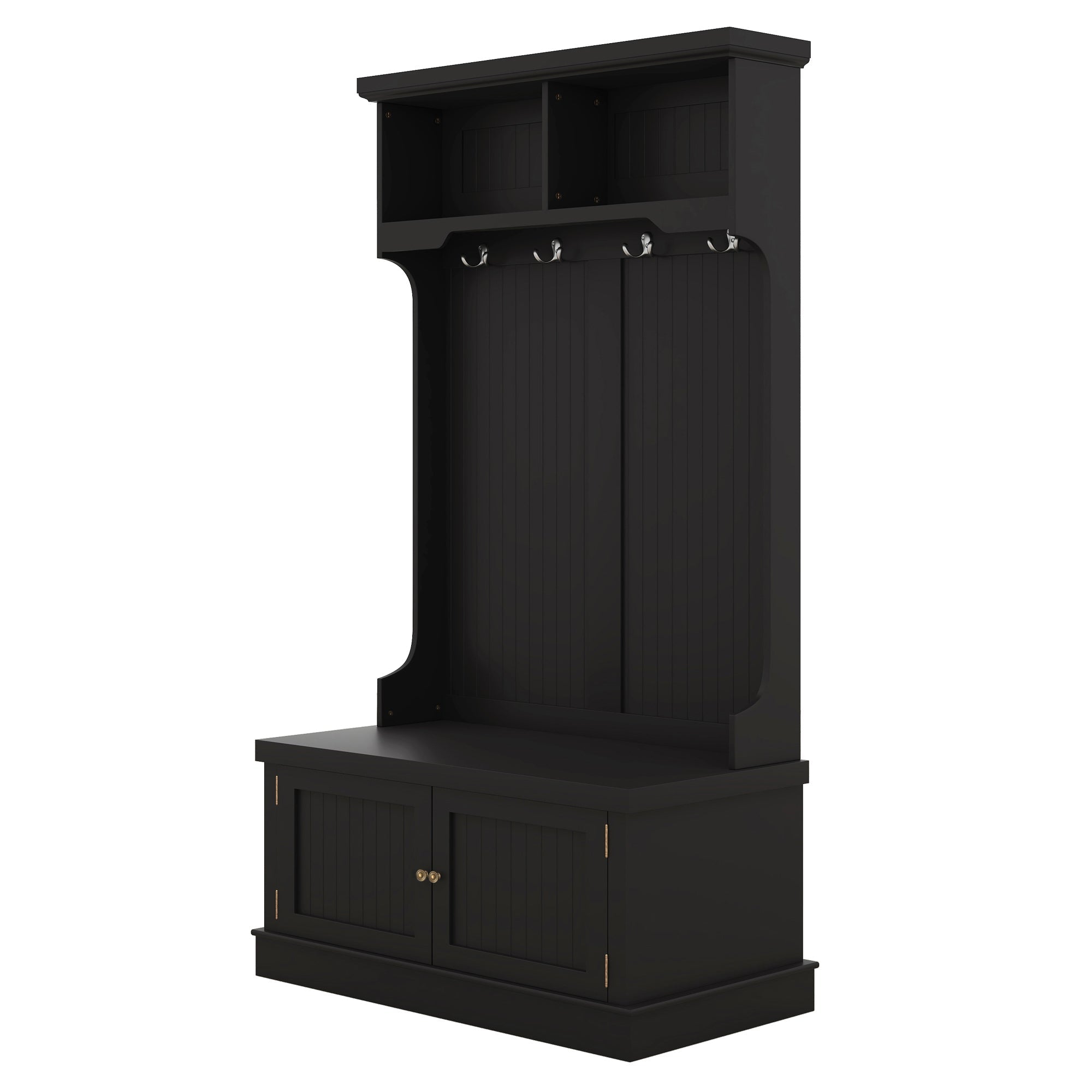 Hall Tree with Storage Shoe Bench for Entryway and Hallway 4-in-1 Design Coat Racks with 4 Hooks for Living Room Black
