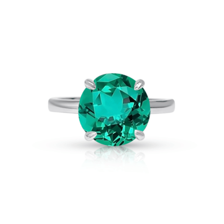 3.0ct Round Cut Lab Emerald Solitaire Engagement Ring