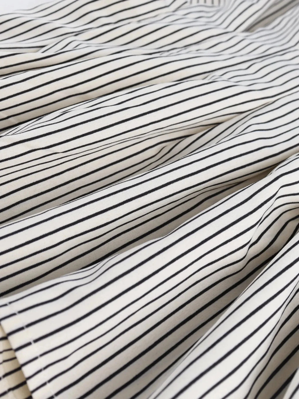 Pinstripe Puff Sleeve Cinched Waist Button Up Shirt