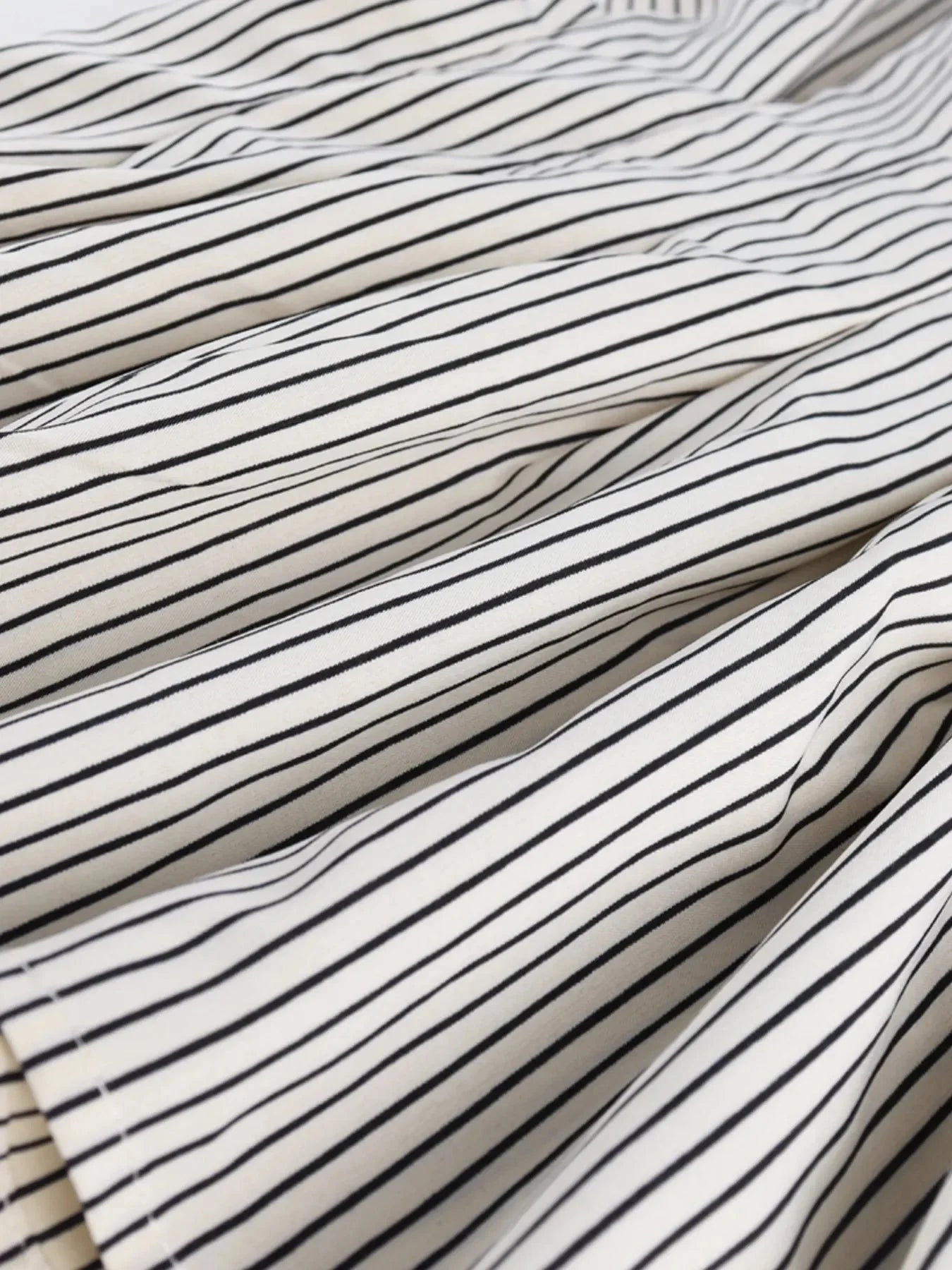 Pinstripe Puff Sleeve Cinched Waist Button Up Shirt