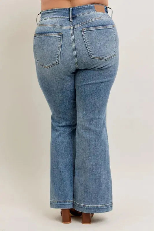 Plus Size High-Waist Flare Denim Judy Blue Jeans with Front Seam Detail