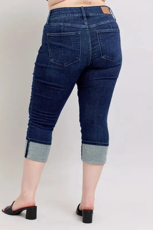 High-Waist Double Waist Band Skinny Leg Judy Blue Jeans