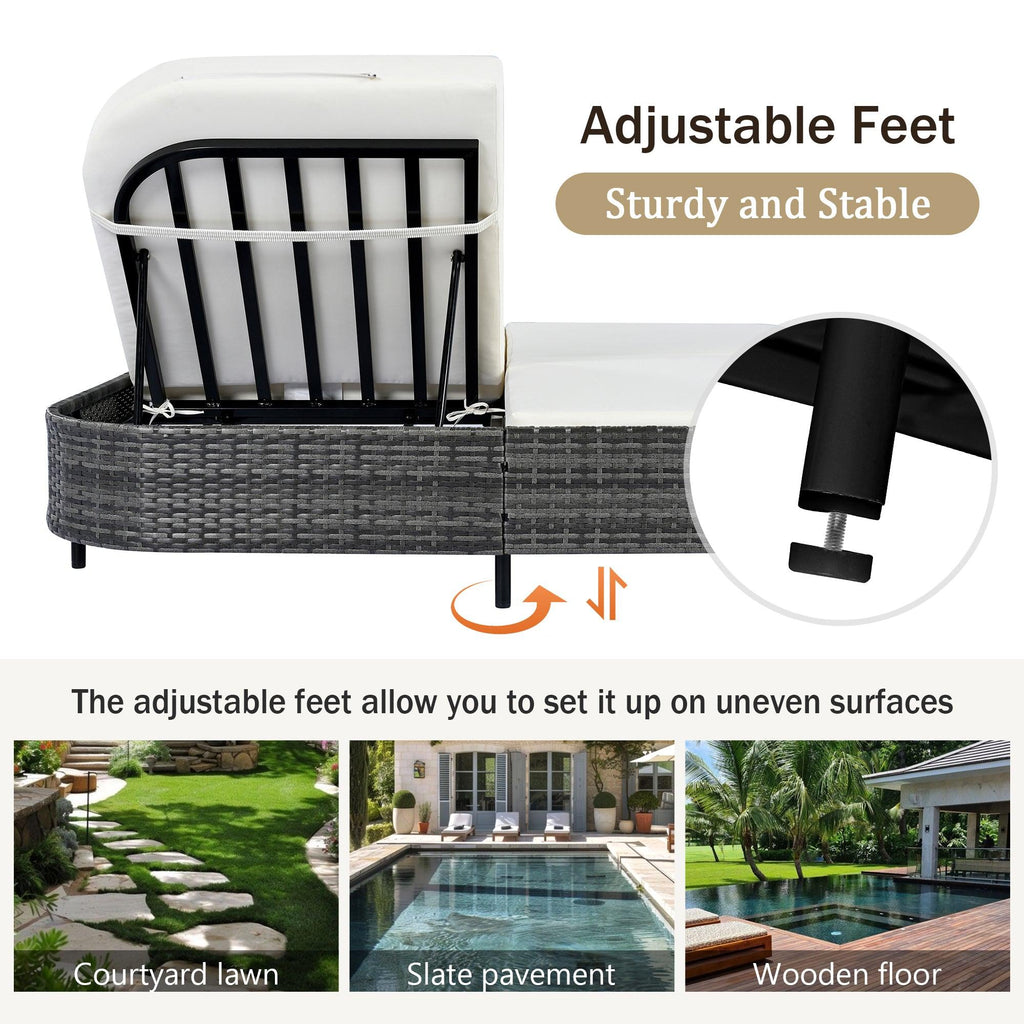 Outdoor Daybed, Patio Rattan Daybed with 5-Position Adjustable Backrest and Removable Cushions & Pillows for Garden, Backyard, Poolside