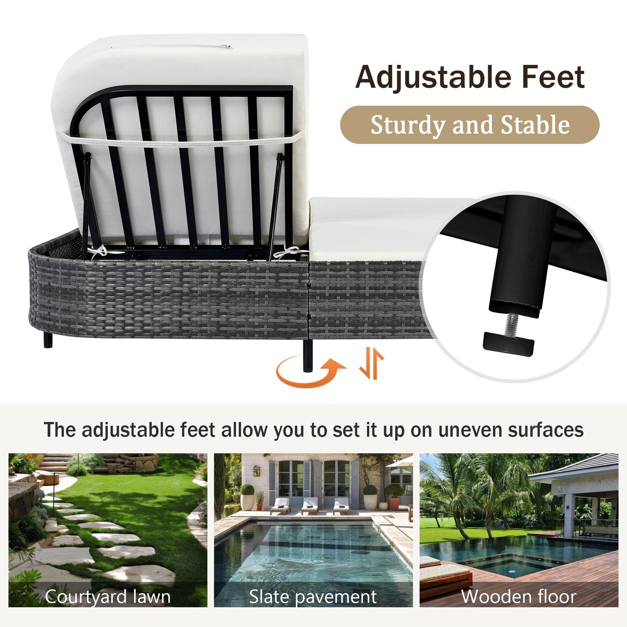 Outdoor Daybed, Patio Rattan Daybed with 5-Position Adjustable Backrest and Removable Cushions & Pillows for Garden, Backyard, Poolside