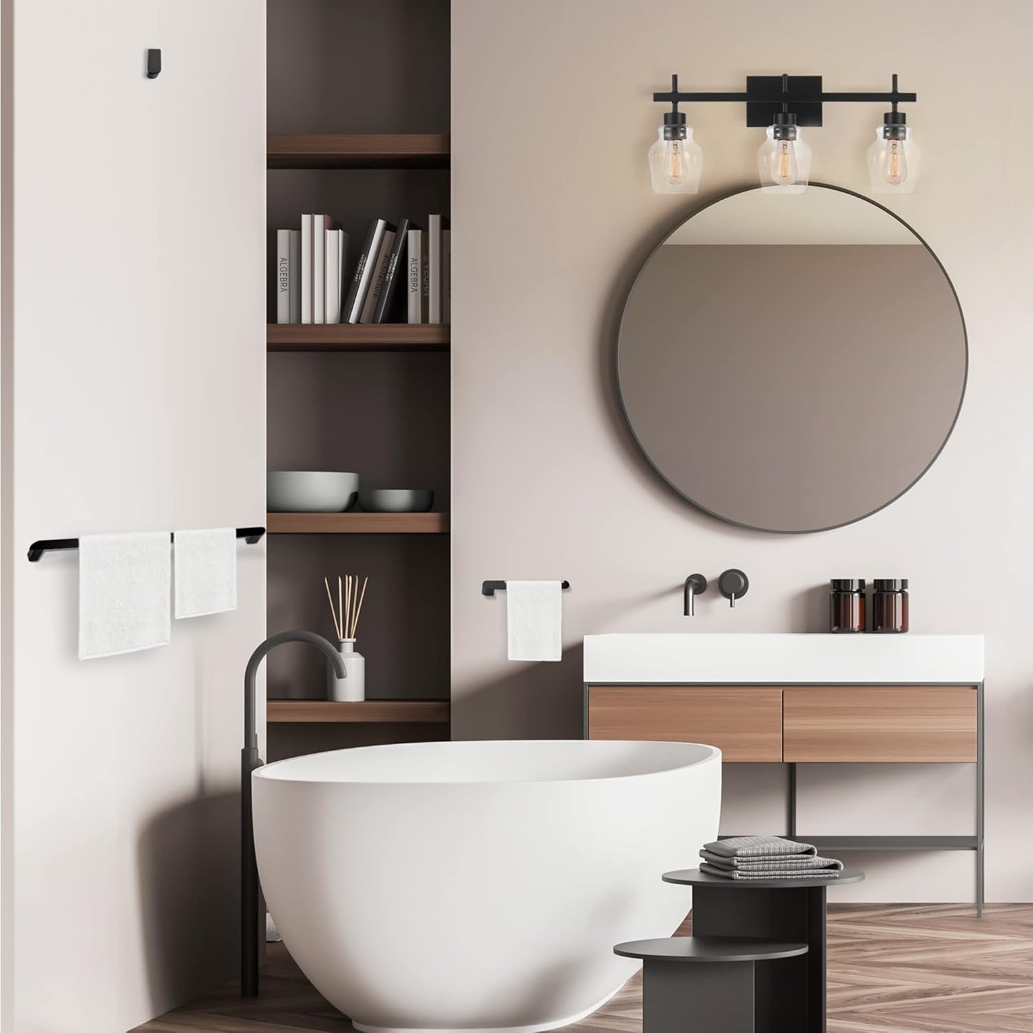 Bunbury 5-Piece "All-in-One" Bathroom Set, Matte Black, 3-Light Vanity Light Combo