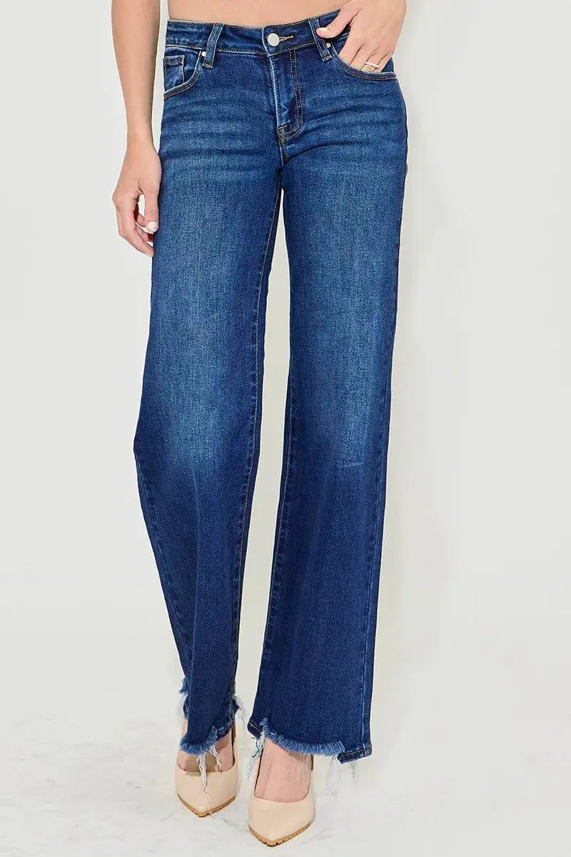 Full Size/Plus Size Low Rise Wide Leg RISEN Jeans (Dark )