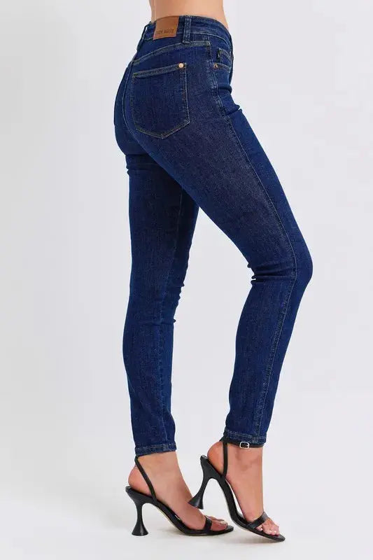 Full Size/Plus Size Mid Rise Tummy Control Classic Skinny Judy Blue Jeans
