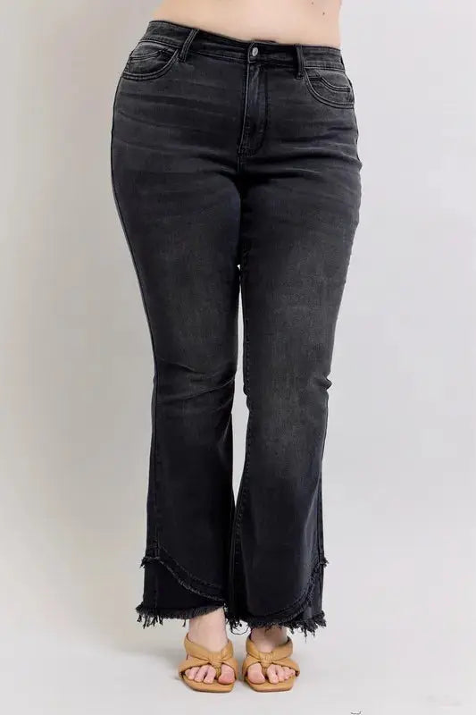 Judy Blue Full Size/Plus Size High Waist Flare w/ Mock Fray Tulip Hem