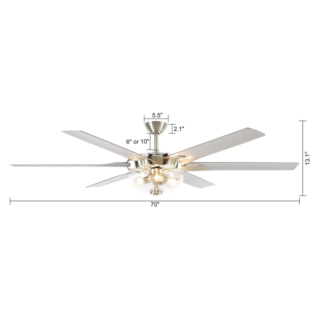70" Modern Brushed Nickel DC Motor Downrod Mount Ceiling Fan with Lighting and Remote Control