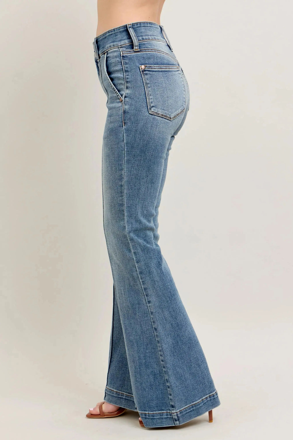 Plus Size High-Waist Flare Denim Judy Blue Jeans with Front Seam Detail