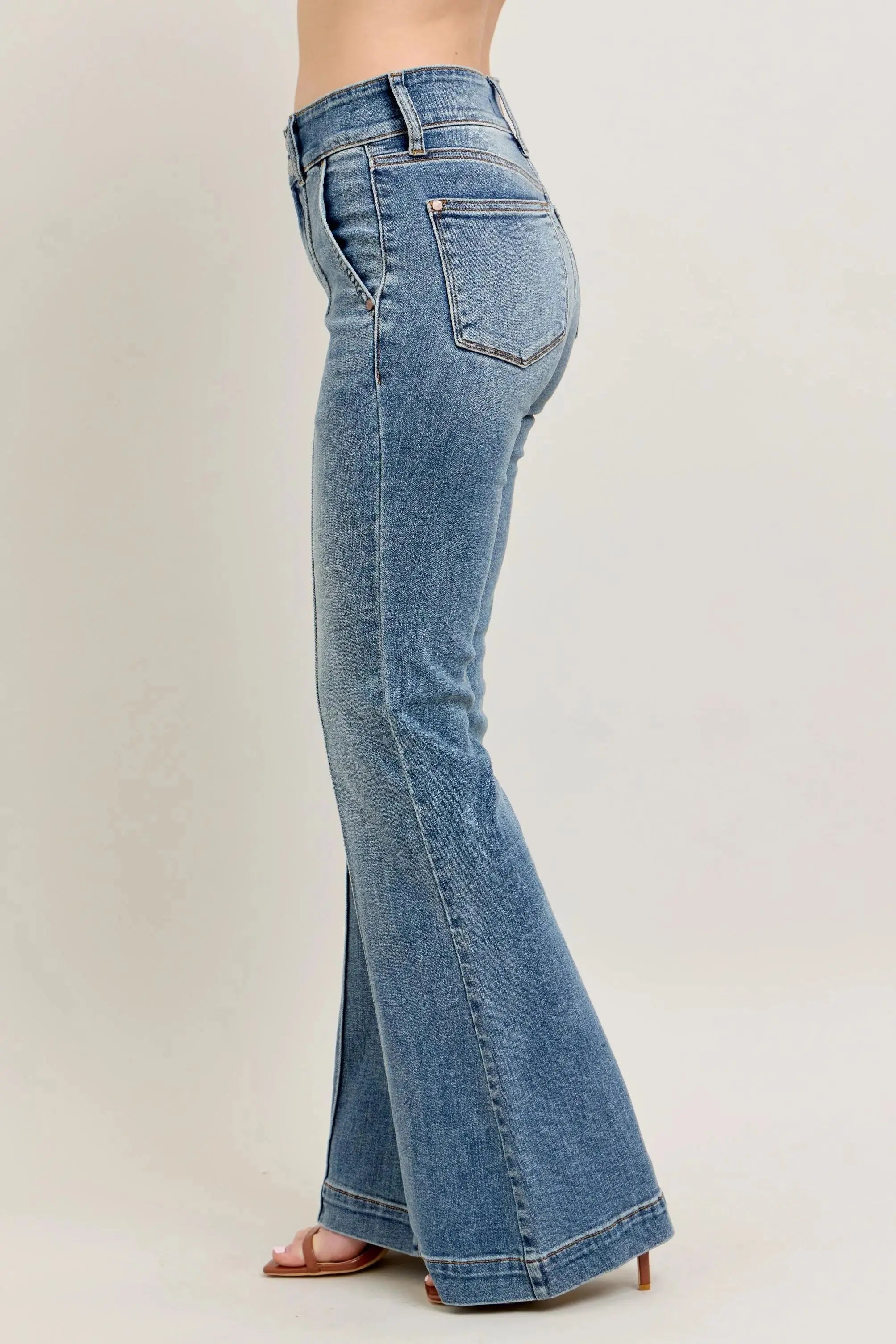 Plus Size High-Waist Flare Denim Judy Blue Jeans with Front Seam Detail