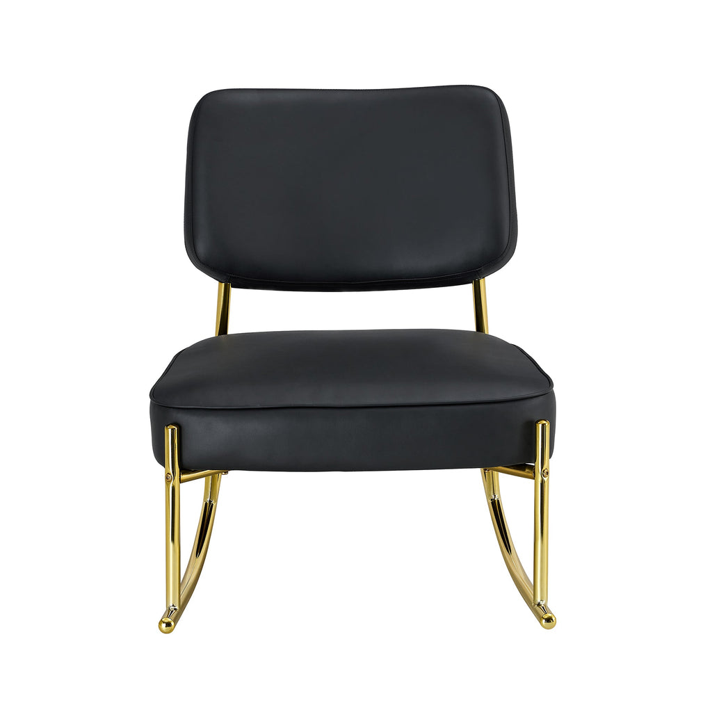 PU material cushioned rocking chair unique rocking chair cushioned seat black backrest rocking chair and gold metal legs