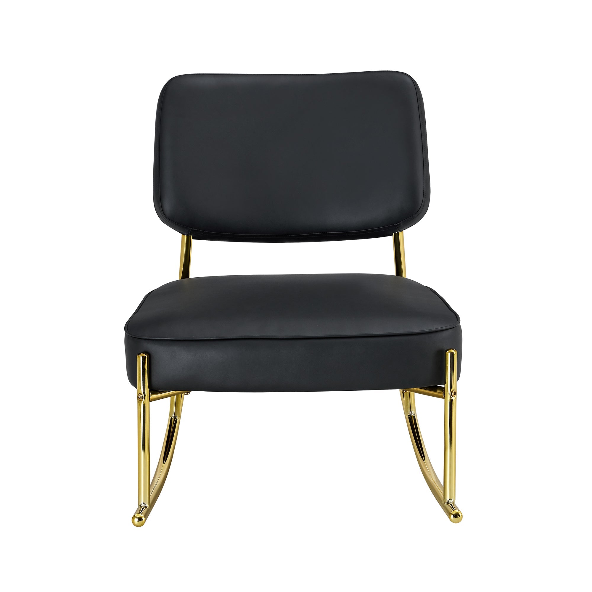 PU material cushioned rocking chair unique rocking chair cushioned seat black backrest rocking chair and gold metal legs