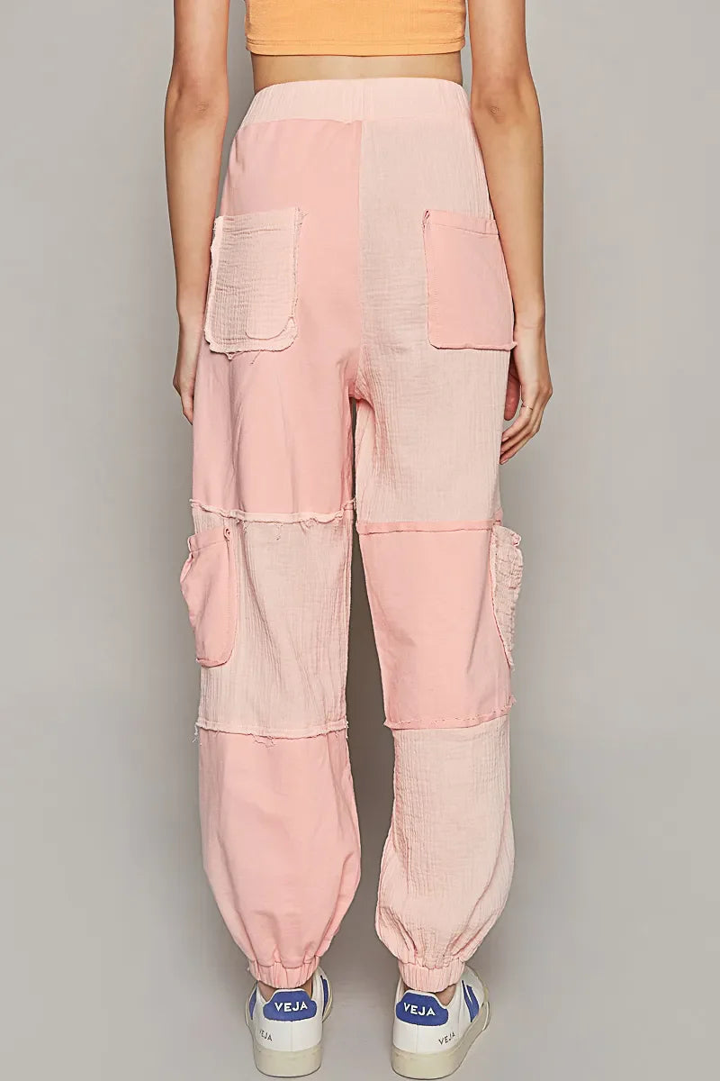 Drawstring Pocketed Contrast Jogger Pants
