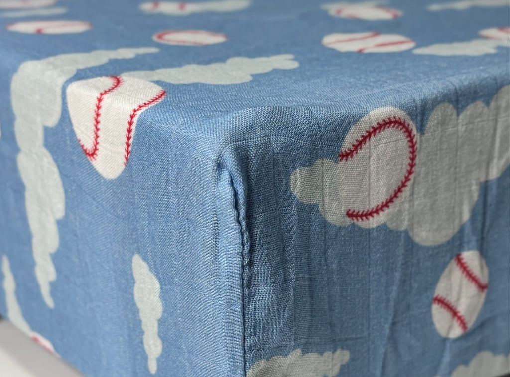 Organic Bamboo Blend Crib Sheet in Baseballs in the Sky