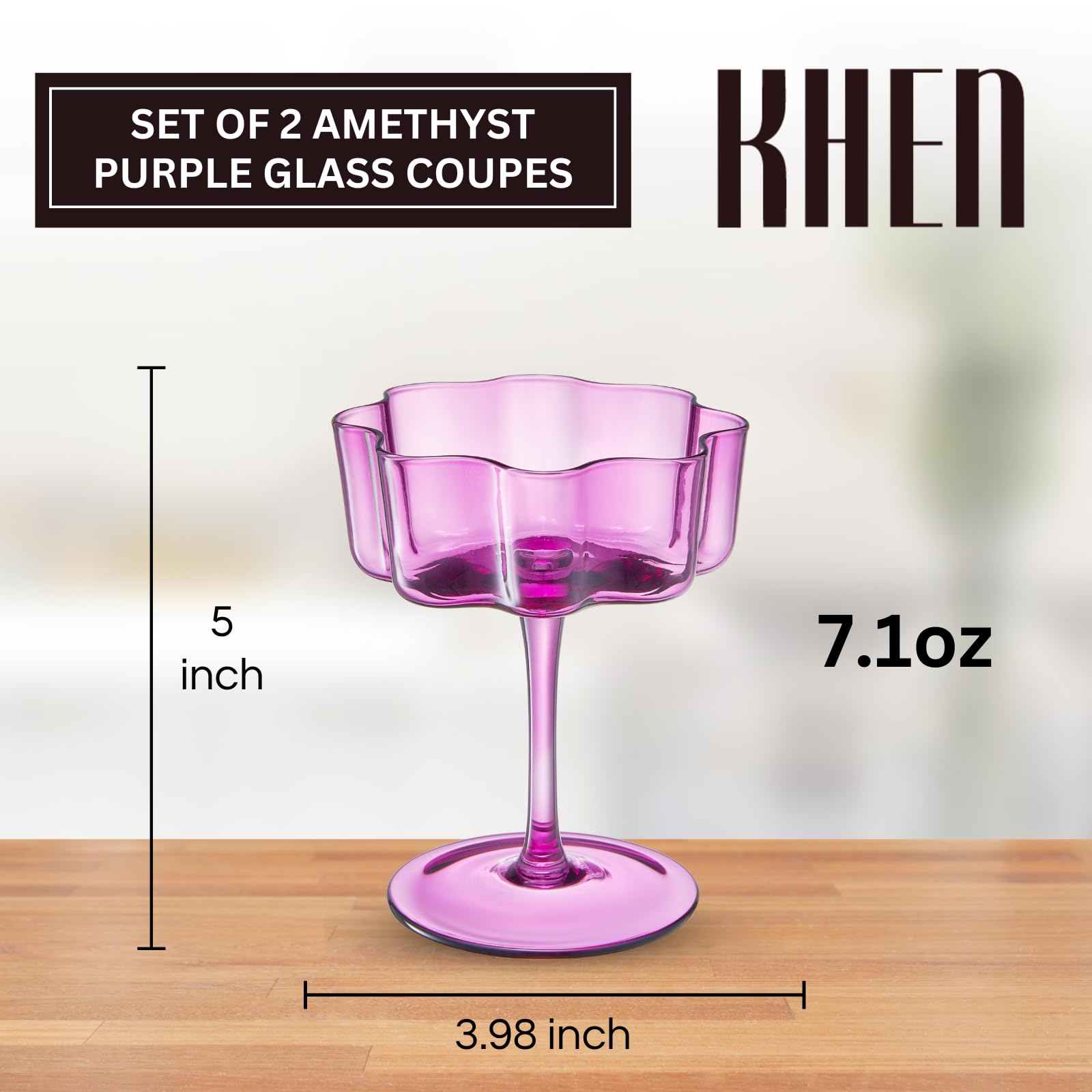Flower Wave Coupe Cocktail Colored Glasses | Set of 2 | Amethyst Purple