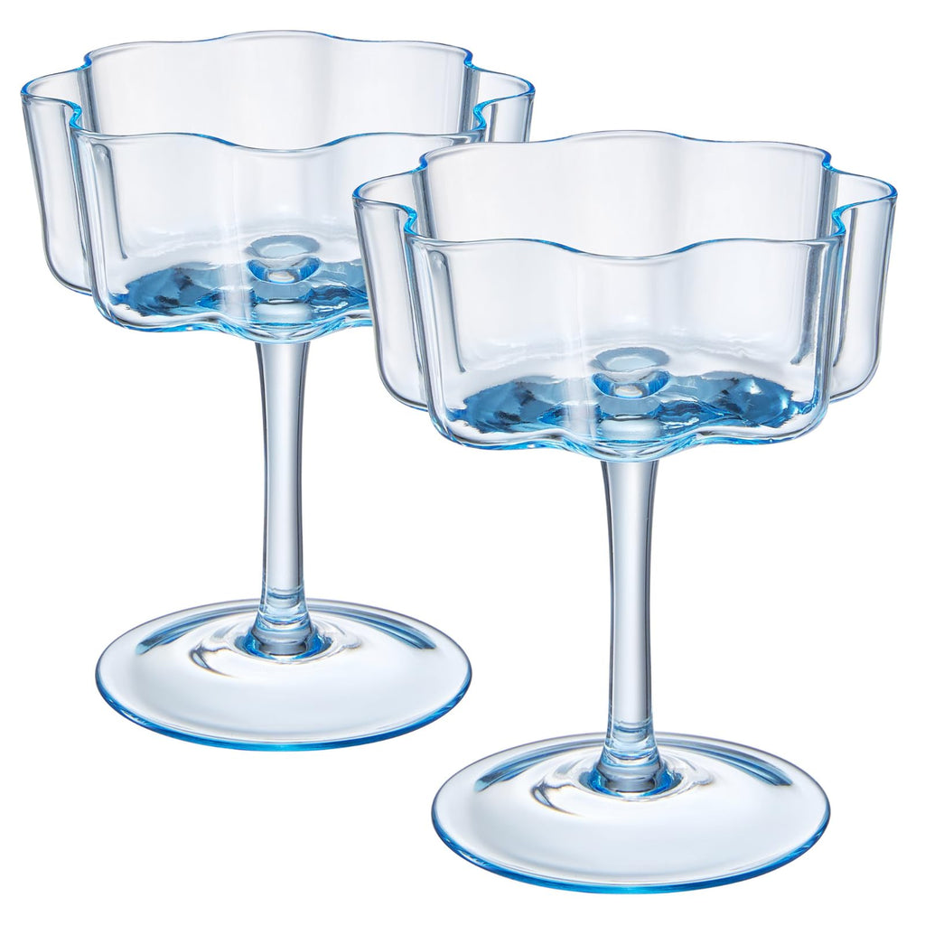 Flower Wave Coupe Cocktail Colored Glasses | Set of 2 | Cobalt Blue