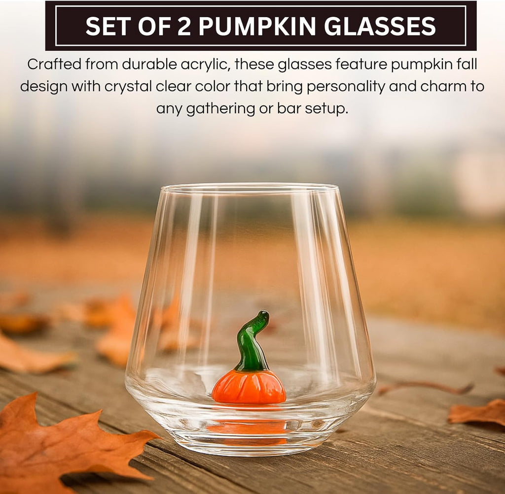 Khen Pumpkin Glass Set Fall Drinkware Decorative Break Resistant Tumbler Cups Barware Holiday Gift - 12oz Clear
