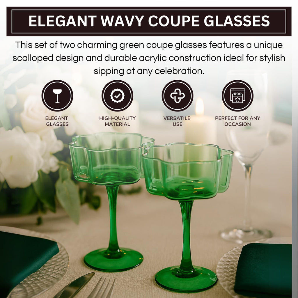 Flower Wave Coupe Cocktail Colored Glasses | Set of 2 | Jade